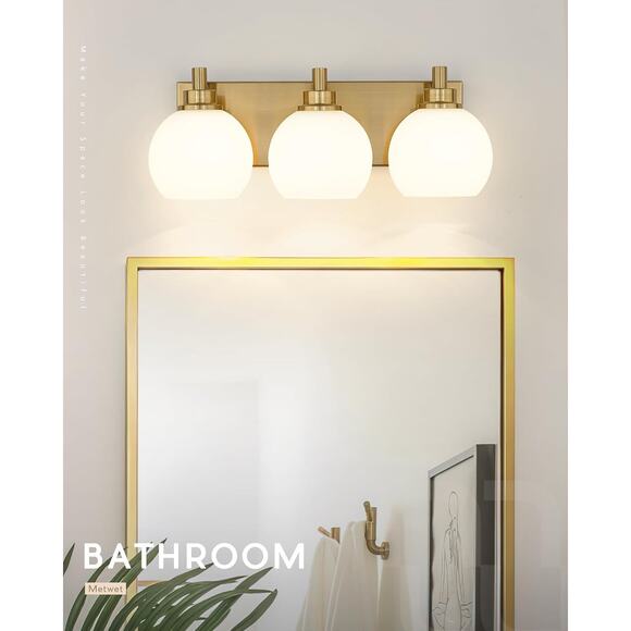 Bathroom Light Fixtures, 3-Light Brushed Gold Vanity Light, Modern Wall Sconces - Picture 4 of 6